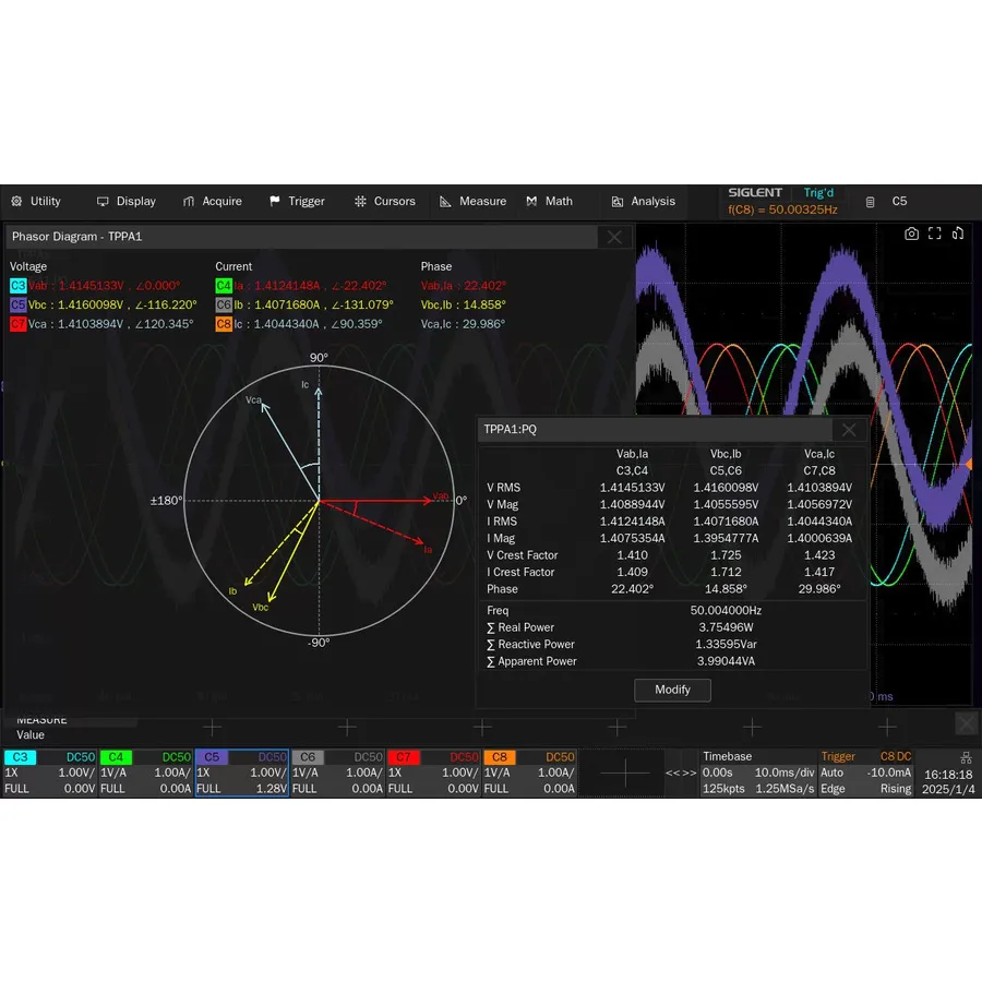 Software de Análisis de Potencia Trifásica Siglent SDS5000HD-PA3