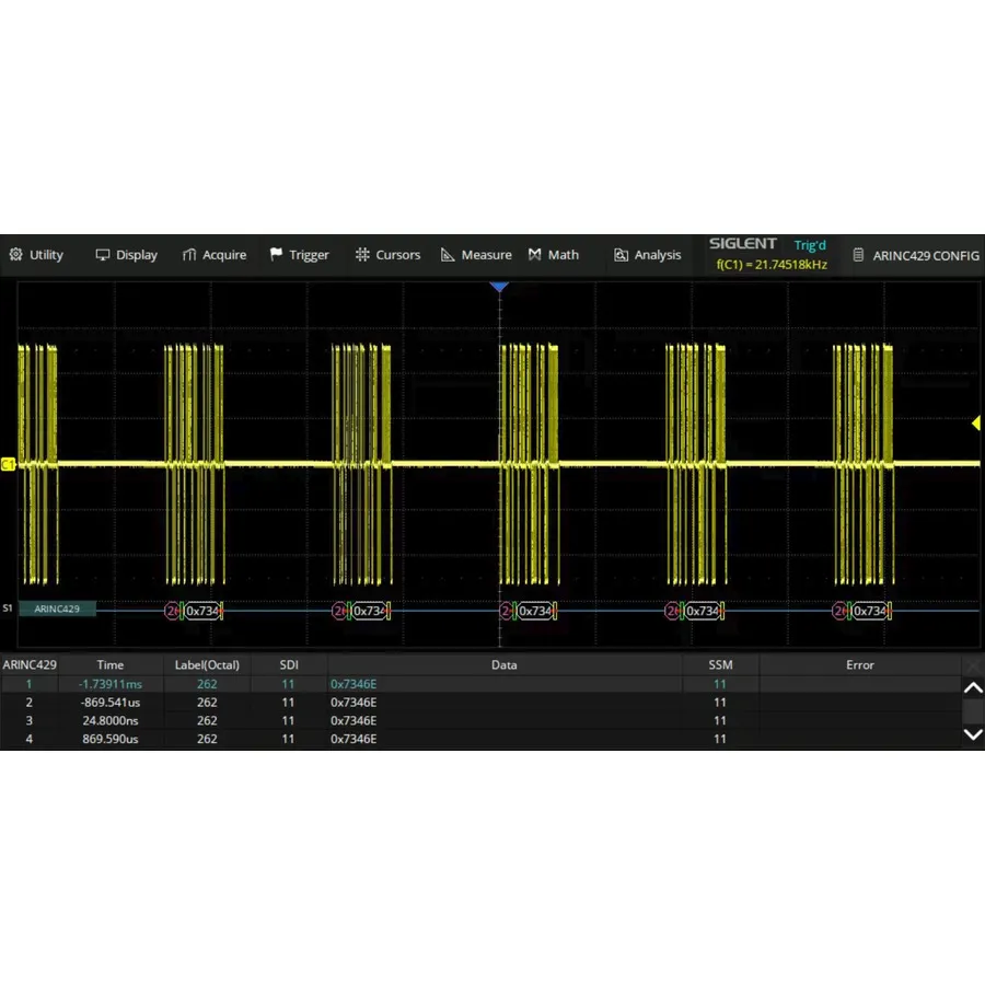 Software de decodificación ARINC 429 Siglent SDS5000L-ARINC