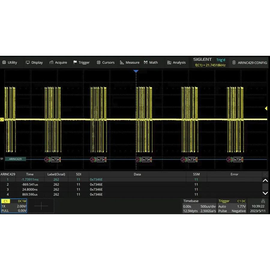 Software de Decodificación ARINC429 Siglent SDS6000Pro-ARINC