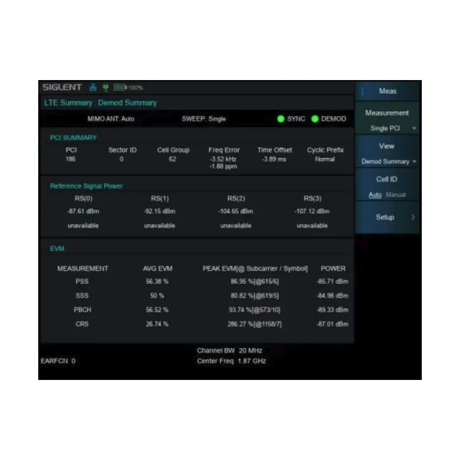 Opción de medición OTA LTE TDD/FDD Siglent SHA860-LTE