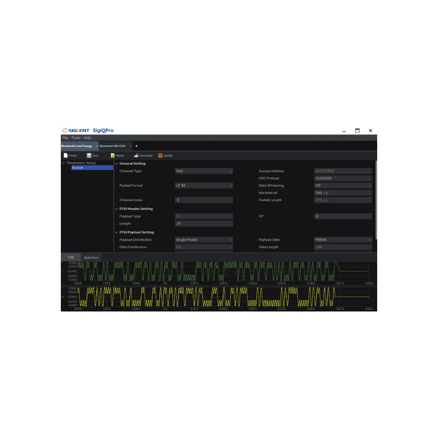 Software Siglent SigIQPro-BT de Generación de Señal Bluetooth